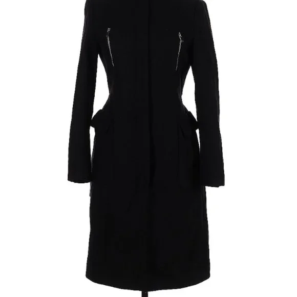 Zara Black Wool Coat Belted L - Picture 2 of 4